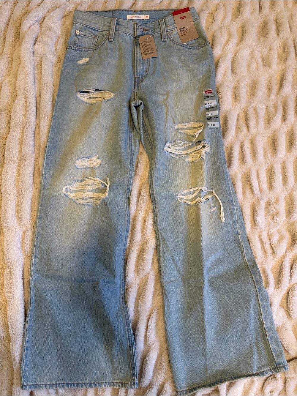 Levi's Light Blue Distressed Wide Leg Jeans